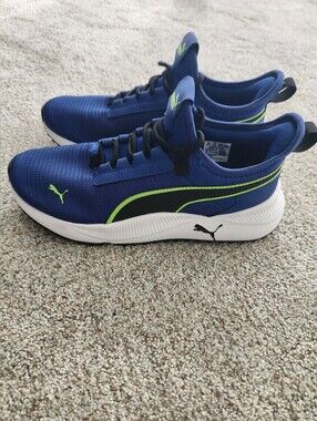 Puma Boy’s Blue Athletic Sneakers with Neon Lime Highlights